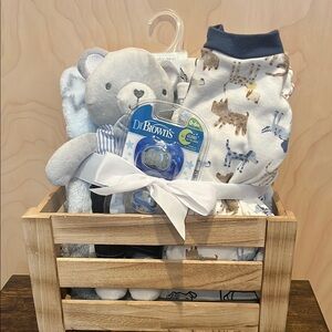 Baby Gift Basket with Teddy Bear and Pajamas